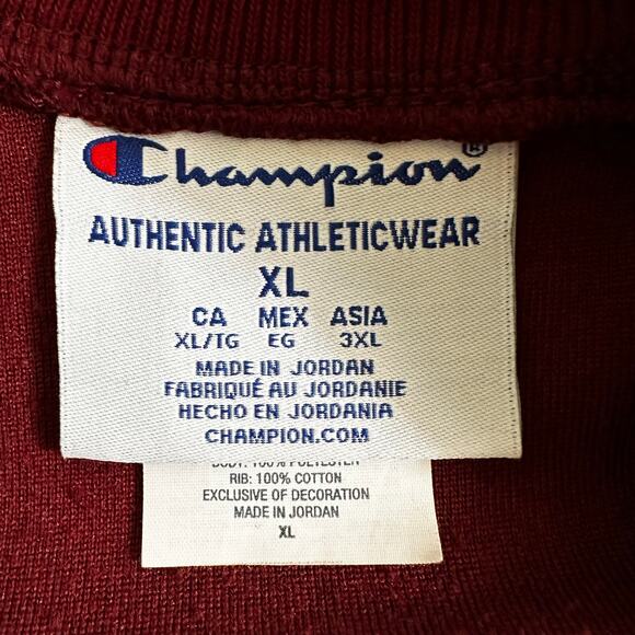 CHAMPION Men Full Zip Letterman Varsity Sherpa Bomber Jacket Burgundy Streetwear - Picture 11 of 13